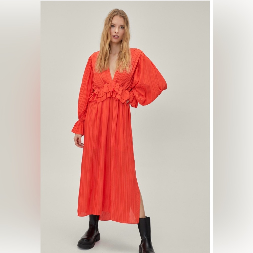 Nasty Gal Red Platted Dress Like New Size 6